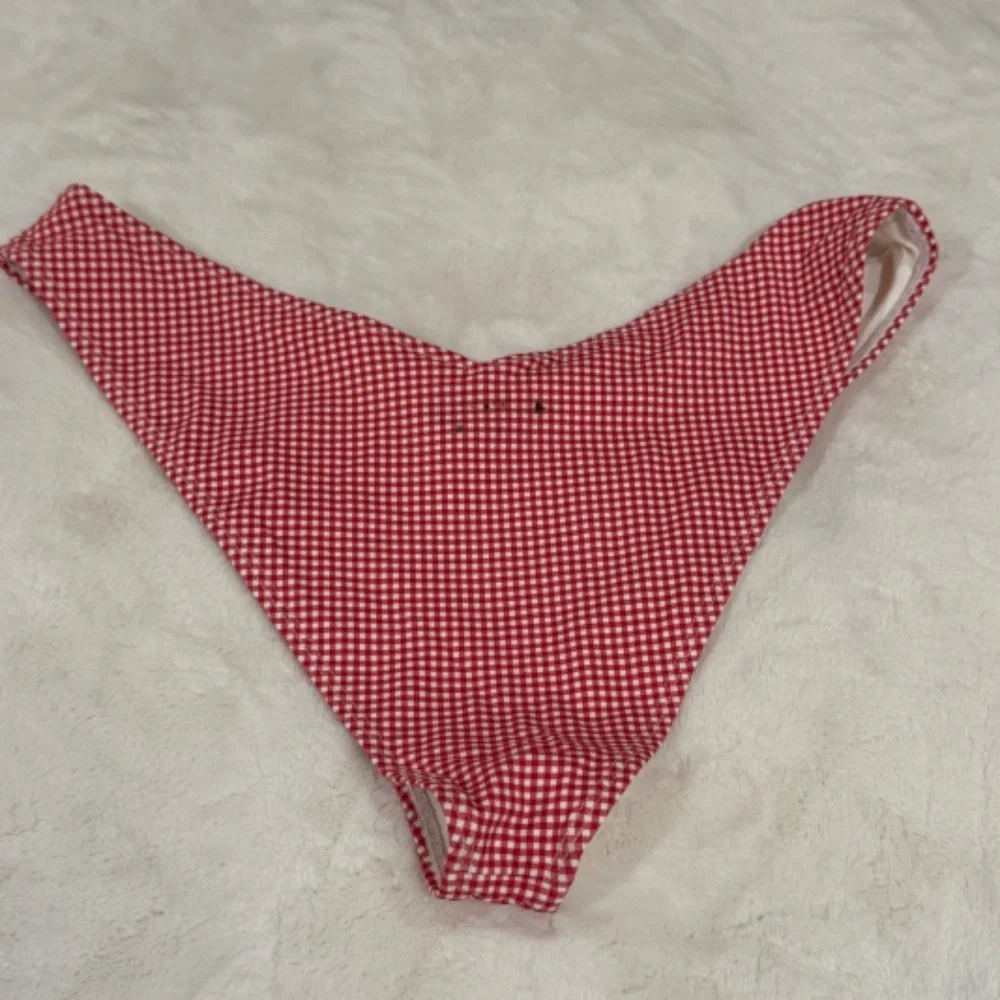New! Frankies Bikinis Enzo Cheeky Bikini Bottom in Ladybug Gingham 31509